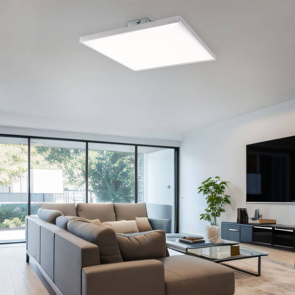 LED Aufbauleuchte satiniert quadratisch Deckenpanel nickel-matt Deckenleuchte Aufbaulampe Modern, Metall, 24W 1970Lm warmweiß, LxBxH 30x30x5,5 cm