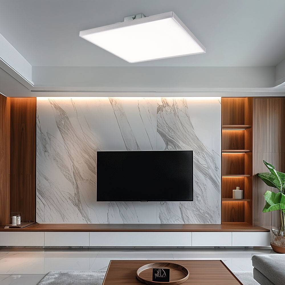 LED Aufbauleuchte satiniert quadratisch Deckenpanel nickel-matt Deckenleuchte Aufbaulampe Modern, Metall, 24W 1970Lm warmweiß, LxBxH 30x30x5,5 cm