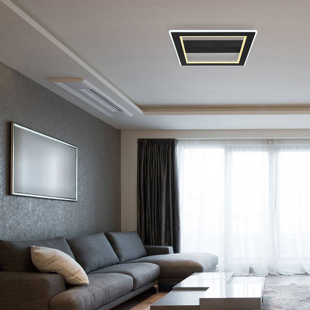 LED Deckenleuchte schwarz Wohnzimmerlampe Modern LED Designleuchte schwarz, Metall, opal, 30W 1860Lm 3000+6500K warmweiß+kaltweiß, LxBxH 45x45x5 cm