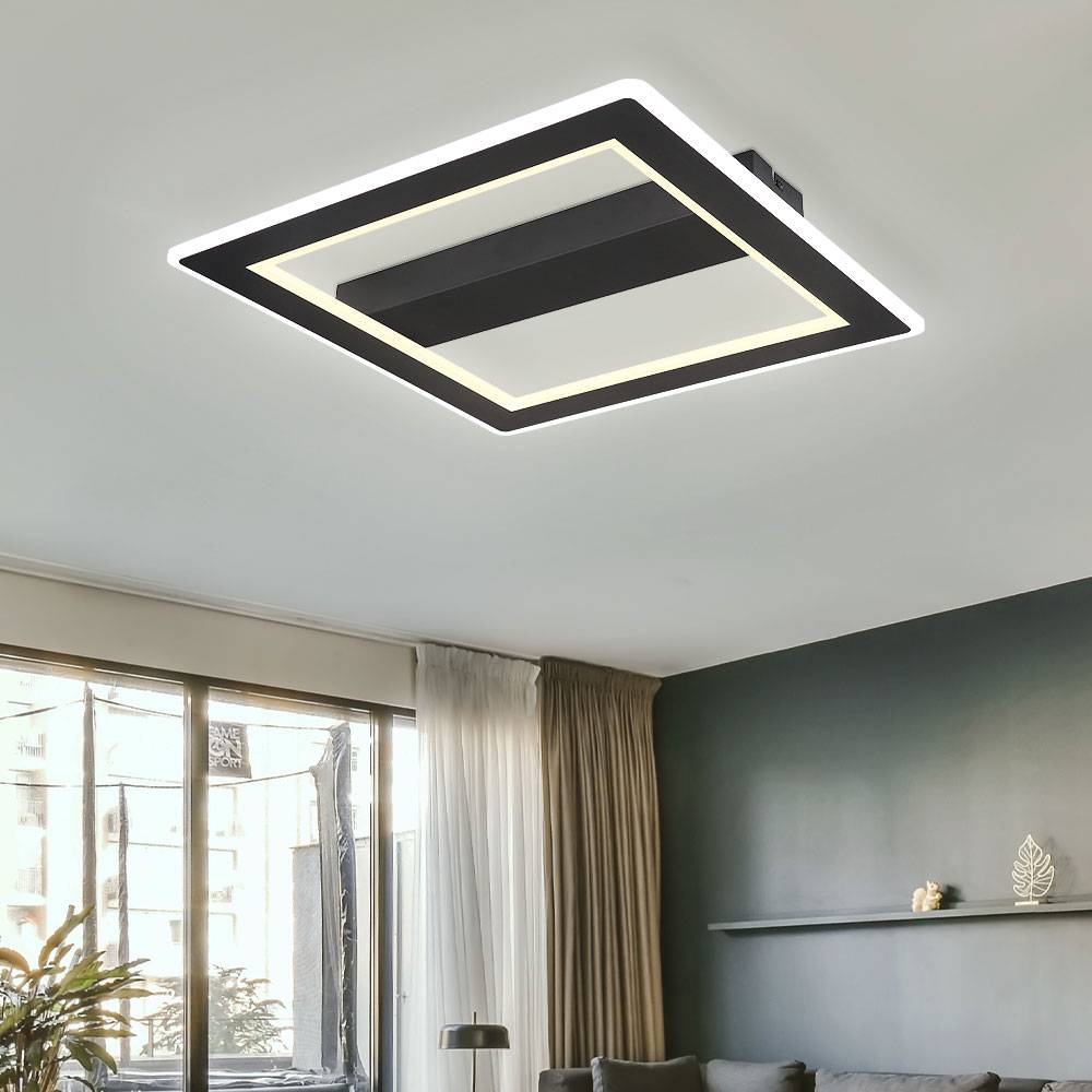 LED Deckenleuchte schwarz Wohnzimmerlampe Modern LED Designleuchte schwarz, Metall, opal, 30W 1860Lm 3000+6500K warmweiß+kaltweiß, LxBxH 45x45x5 cm