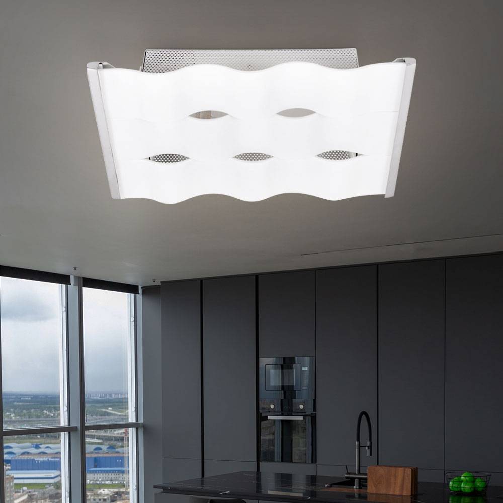 Deckenlampe Küchenleuchte Glas Deckenleuchte Flurlampe, Wellen Design, Metall verchromt, 1x E27, LxH 30x18 cm