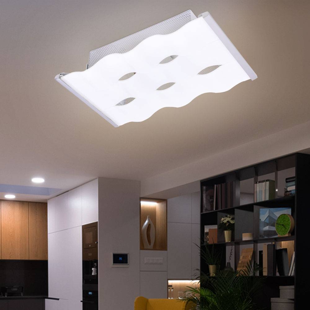 Deckenlampe Küchenleuchte Glas Deckenleuchte Flurlampe, Wellen Design, Metall verchromt, 1x E27, LxH 30x18 cm