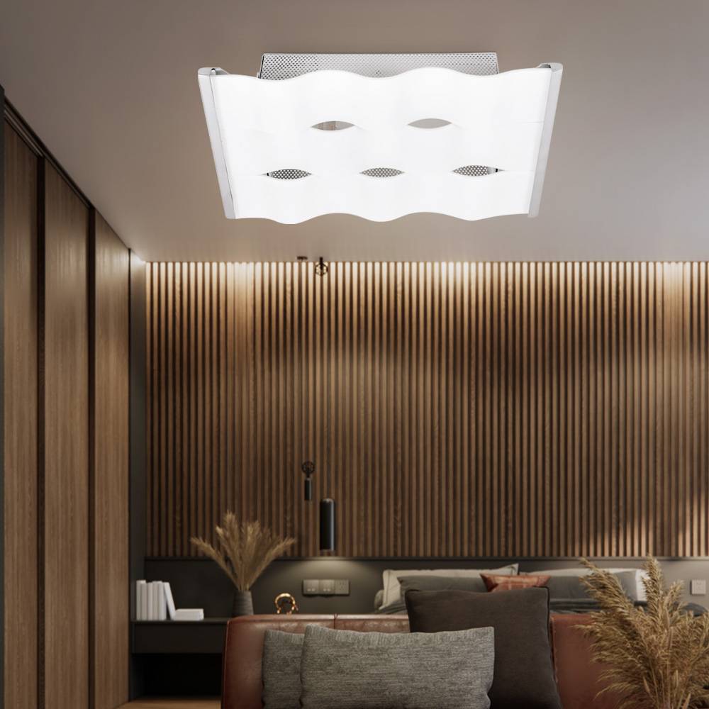 Deckenlampe Küchenleuchte Glas Deckenleuchte Flurlampe, Wellen Design, Metall verchromt, 1x E27, LxH 30x18 cm