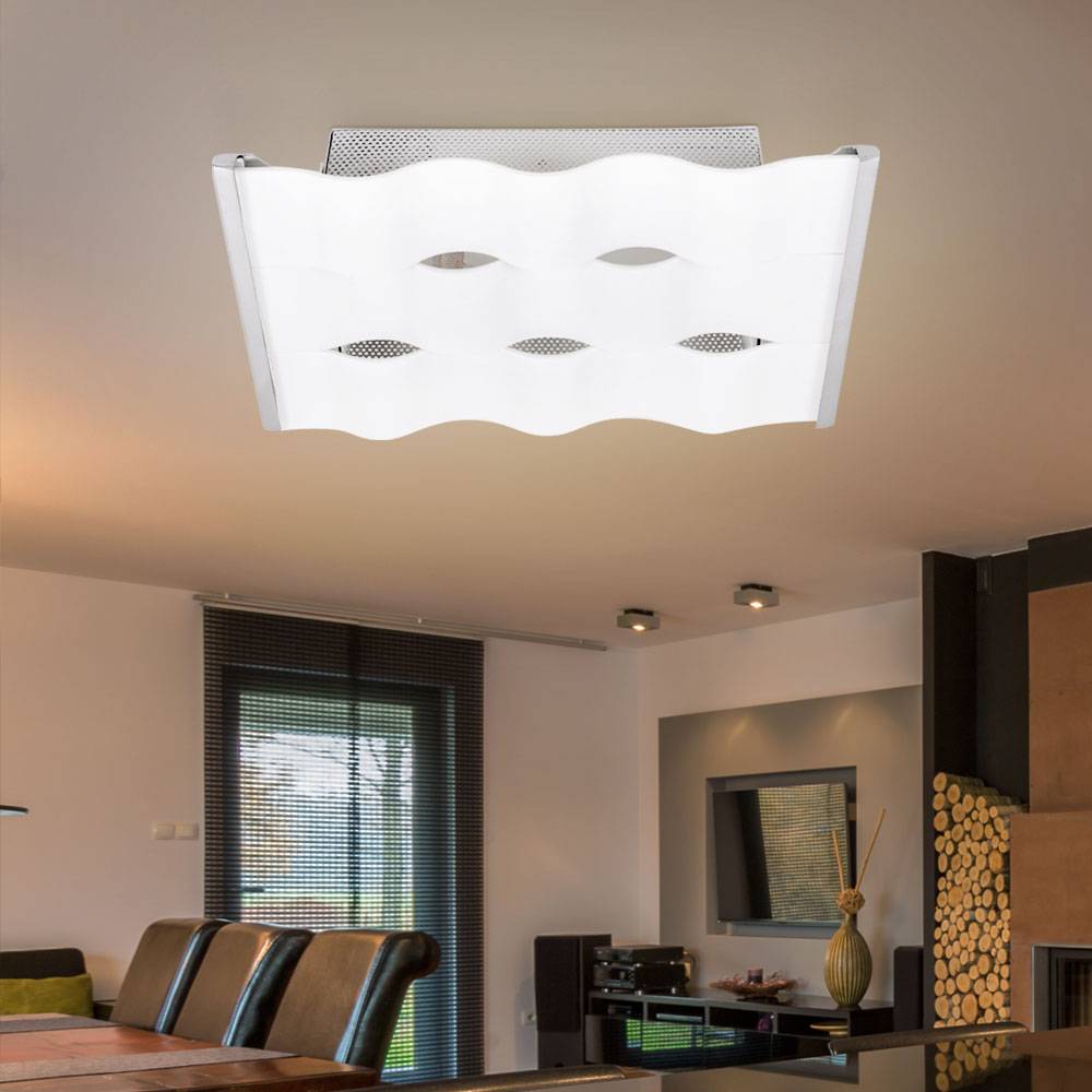 Deckenlampe Küchenleuchte Glas Deckenleuchte Flurlampe, Wellen Design, Metall verchromt, 1x E27, LxH 30x18 cm