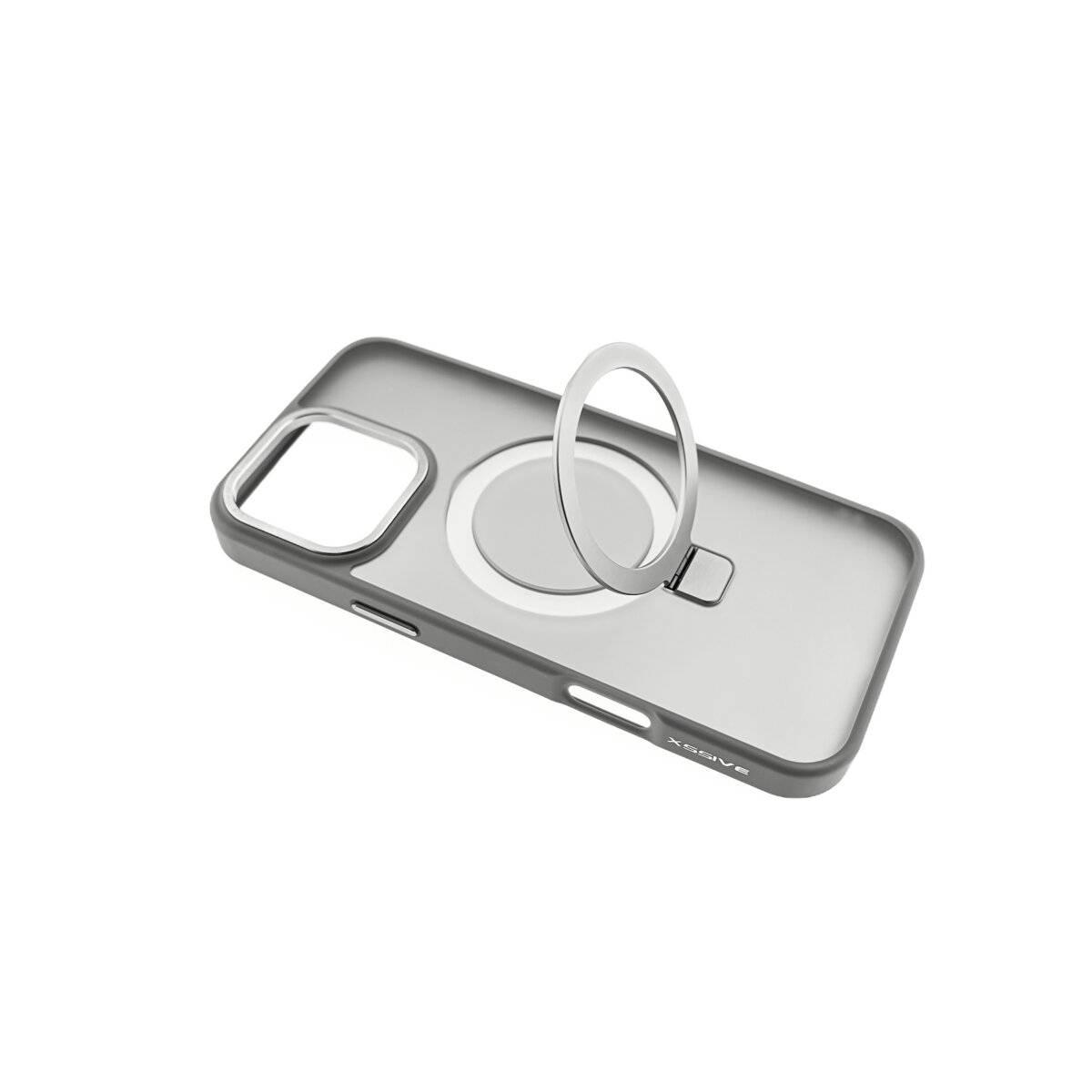 MagSafe Smartphone Hülle Bumper mit Ringhalter - Matte Oberfläche für eleganten Schutz iPhone 16 Grau
