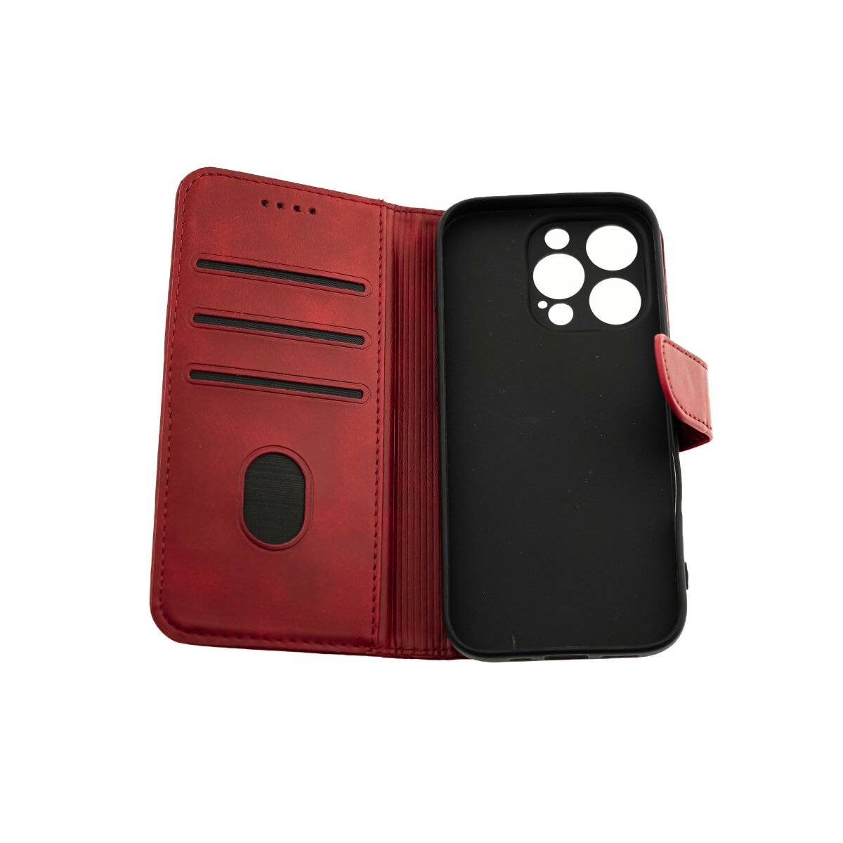 Elegante Buchtasche  Klapphülle aus Kunstleder mit integriertem Kameraschutz iPhone 16 Rot