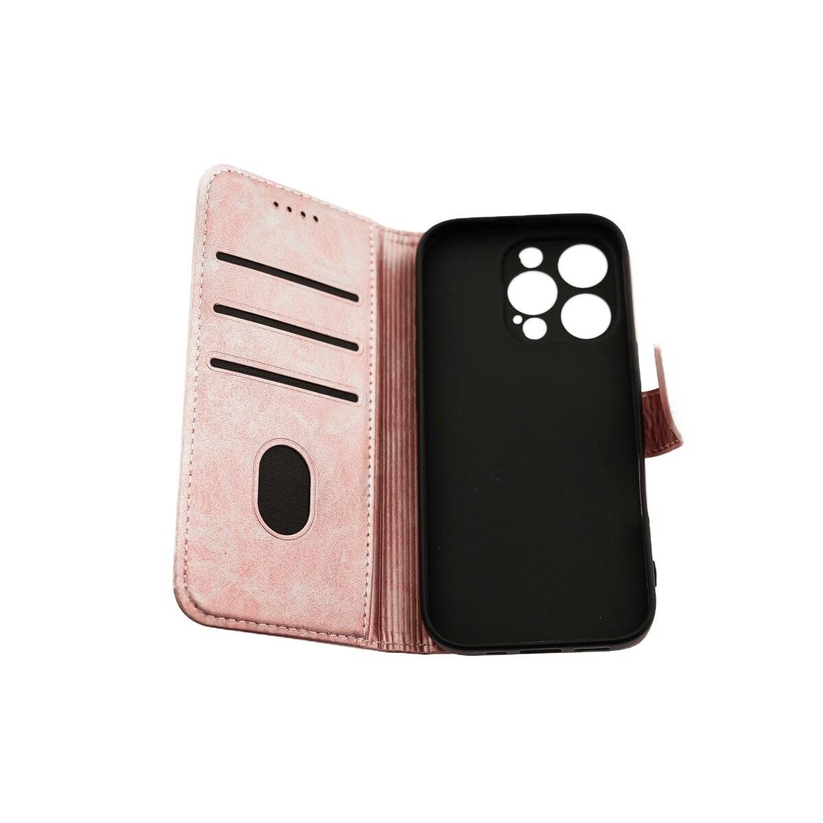 Elegante Buchtasche  Klapphülle aus Kunstleder mit integriertem Kameraschutz iPhone 16 Rosegold