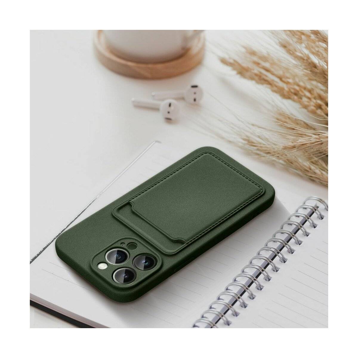CardCase Handyhülle Kartenetui Silikonhülle kompatibel mit iPhone 16 Pro Grün