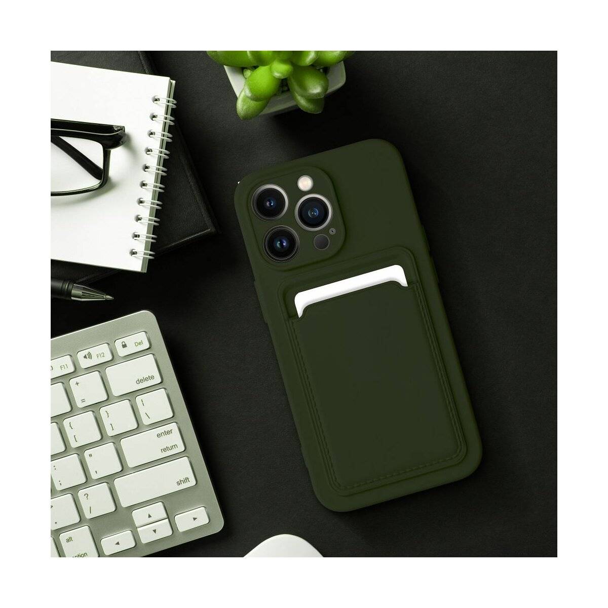 CardCase Handyhülle Kartenetui Silikonhülle kompatibel mit iPhone 16 Pro Grün