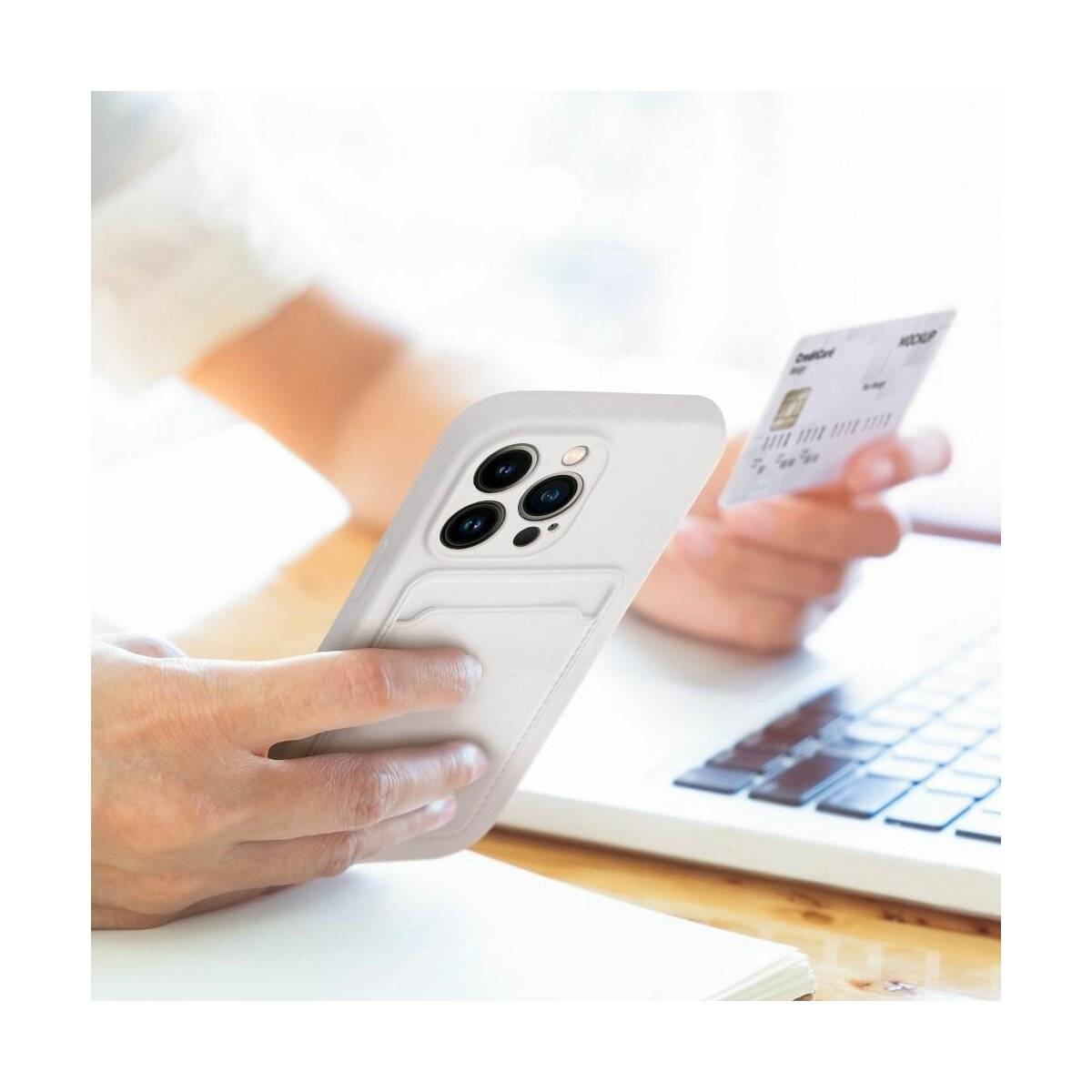 CardCase Handyhülle Kartenetui Silikonhülle kompatibel mit iPhone 16 Plus Weiß