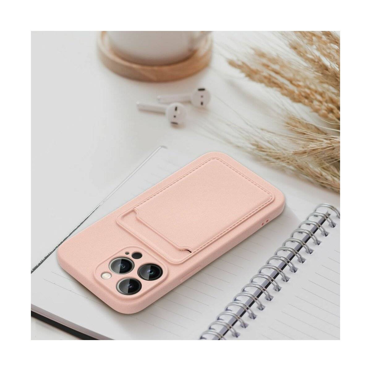 CardCase Handyhülle Kartenetui Silikonhülle kompatibel mit iPhone 16 Pro Max Pink
