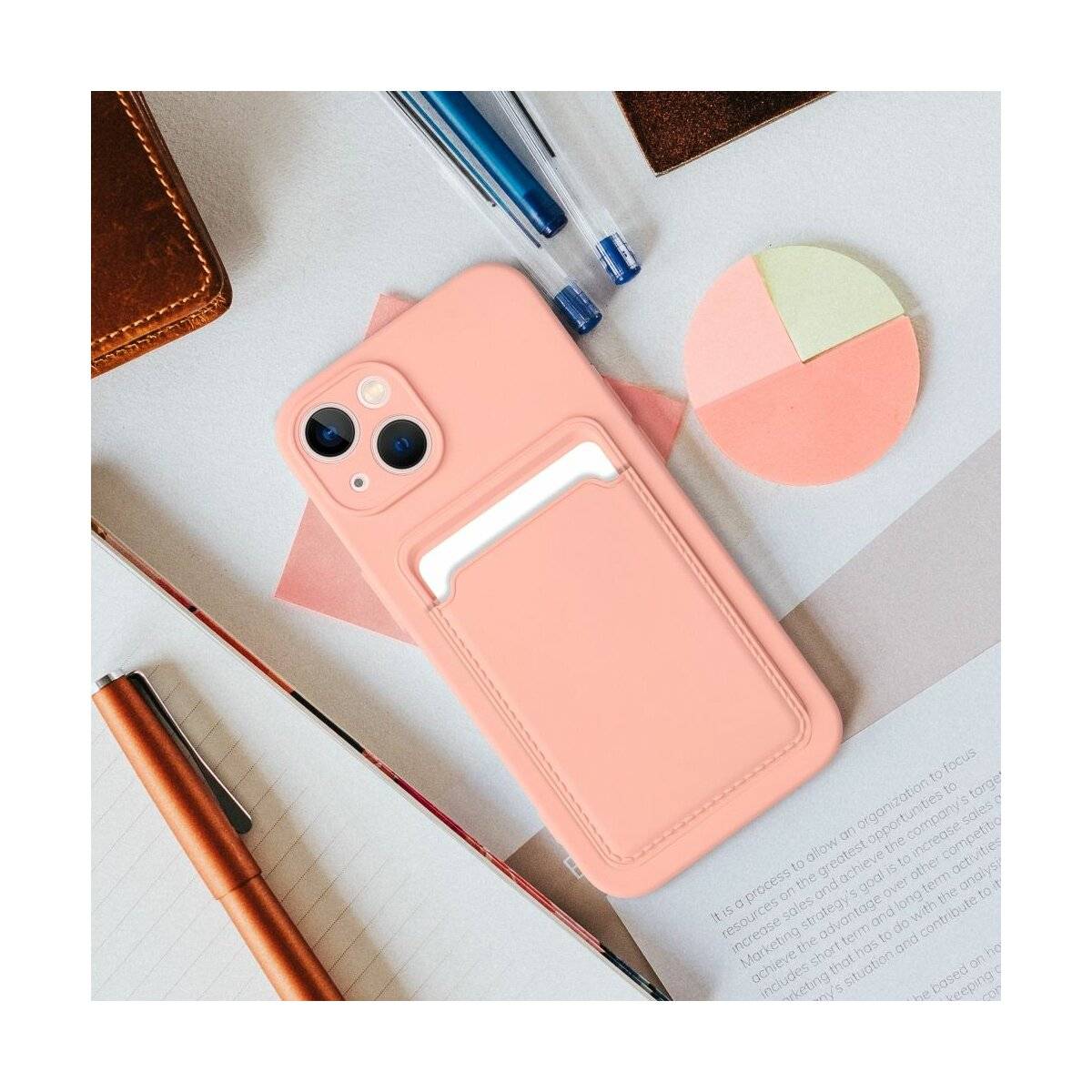 CardCase Handyhülle Kartenetui Silikonhülle kompatibel mit iPhone 16 Pro Max Pink