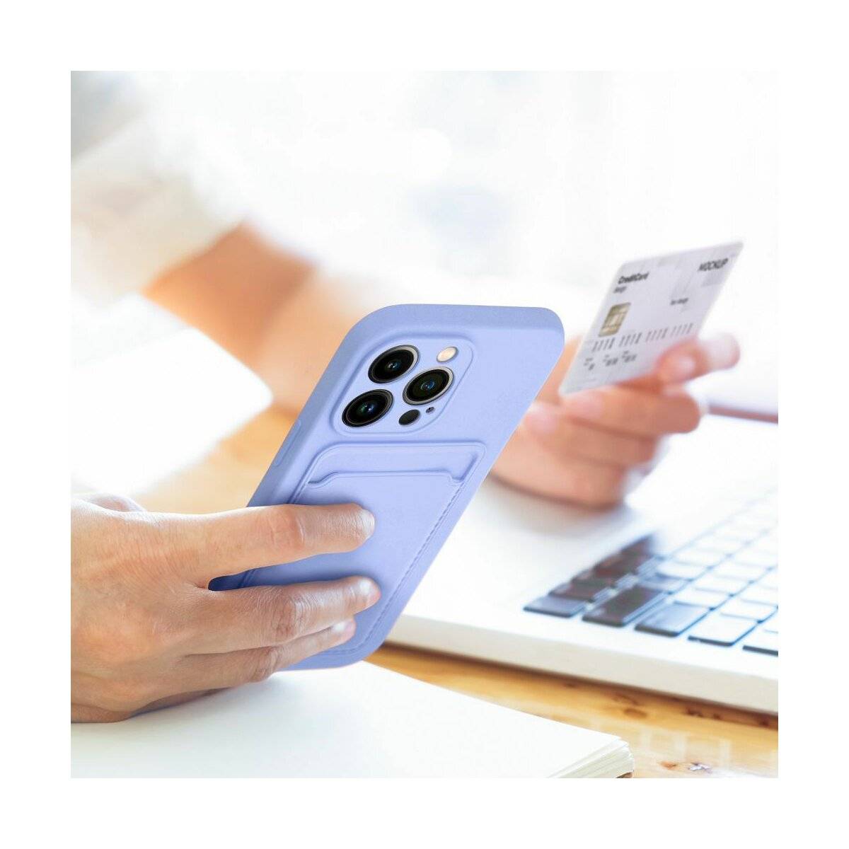 CardCase Handyhülle Kartenetui Silikonhülle kompatibel mit iPhone 16 Violett
