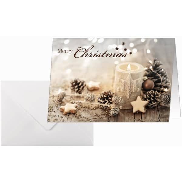 Weihnachtskarte A6(A5) 250g 25+25 Stück Beige Christmas Candle