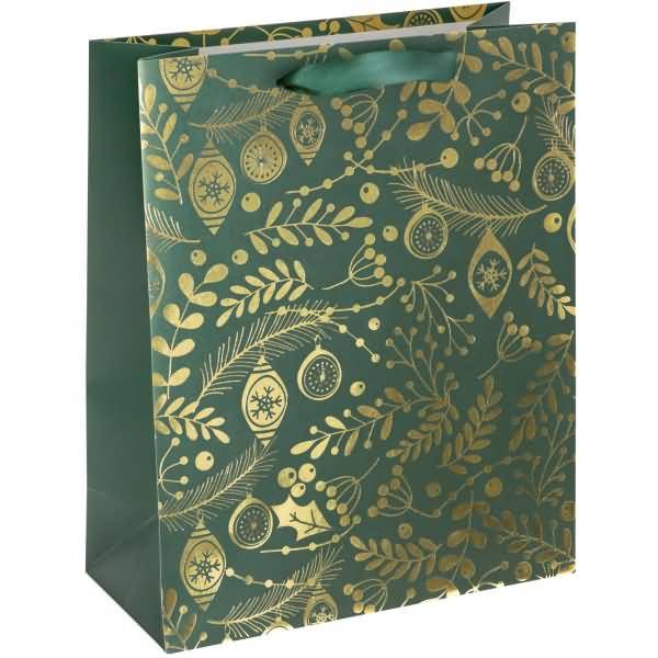 Geschenktasche Large 260x330x120mm Golden ornaments on green