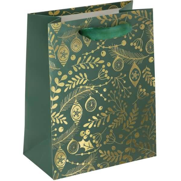 Geschenktasche Small 180x230x100mm Golden ornaments on green