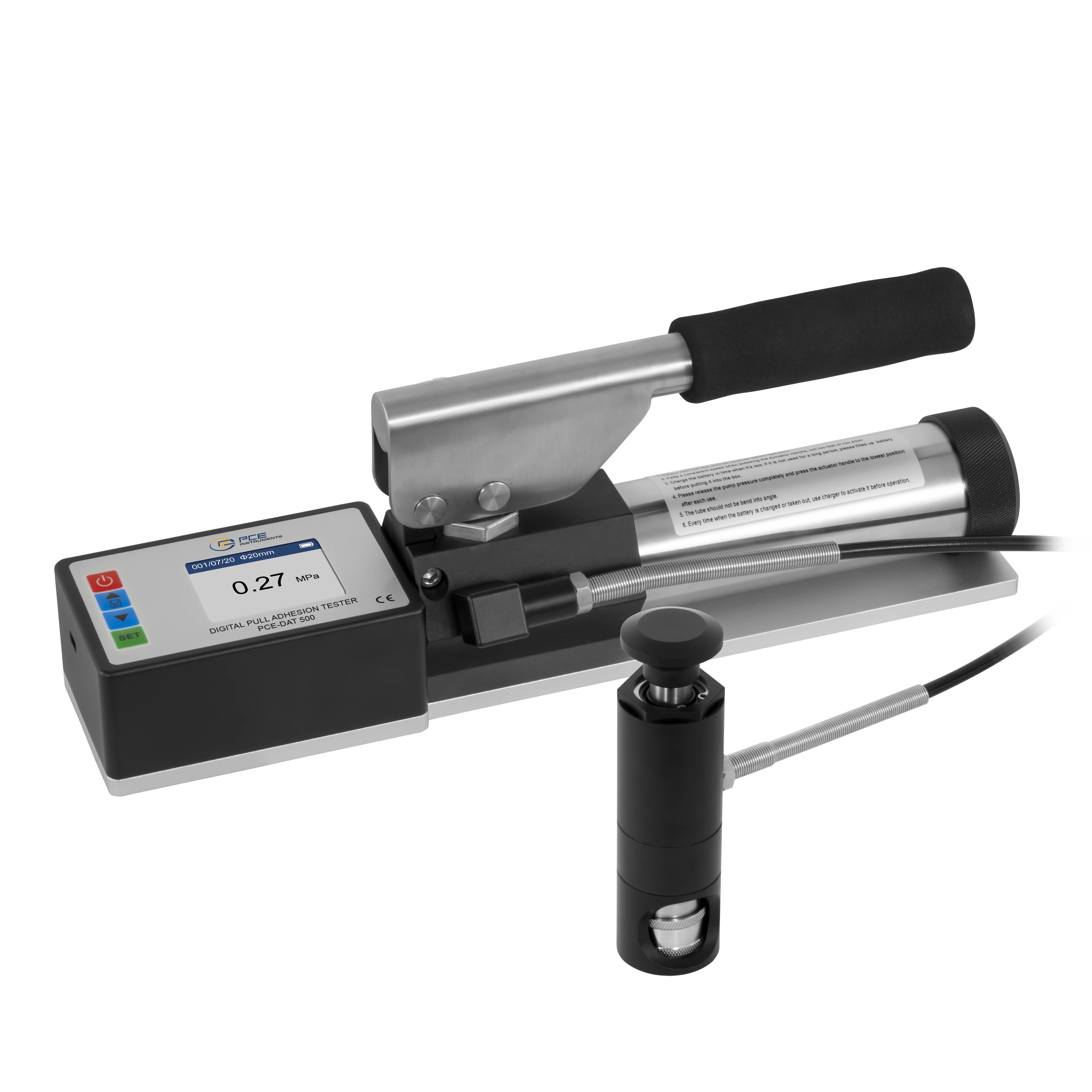 PCE Instruments Haftfestigkeitsmesser PCE-DAT 500 mit Zubehör |Hydraulikpumpe manuell gesteuert |inkl. 20 mm Messköpfe