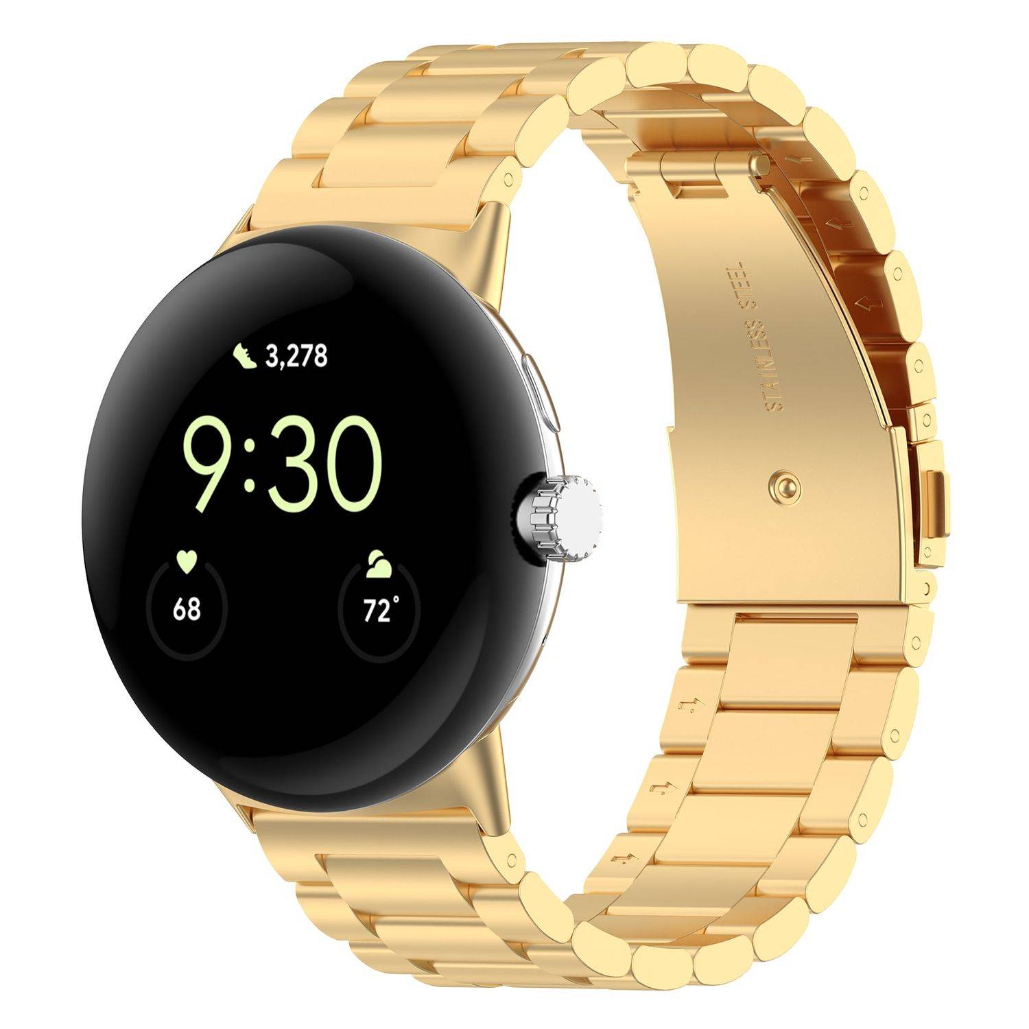Für Google Pixel Watch 3 45mm Three Bead Edelstahl Smart Arm Band Gold
