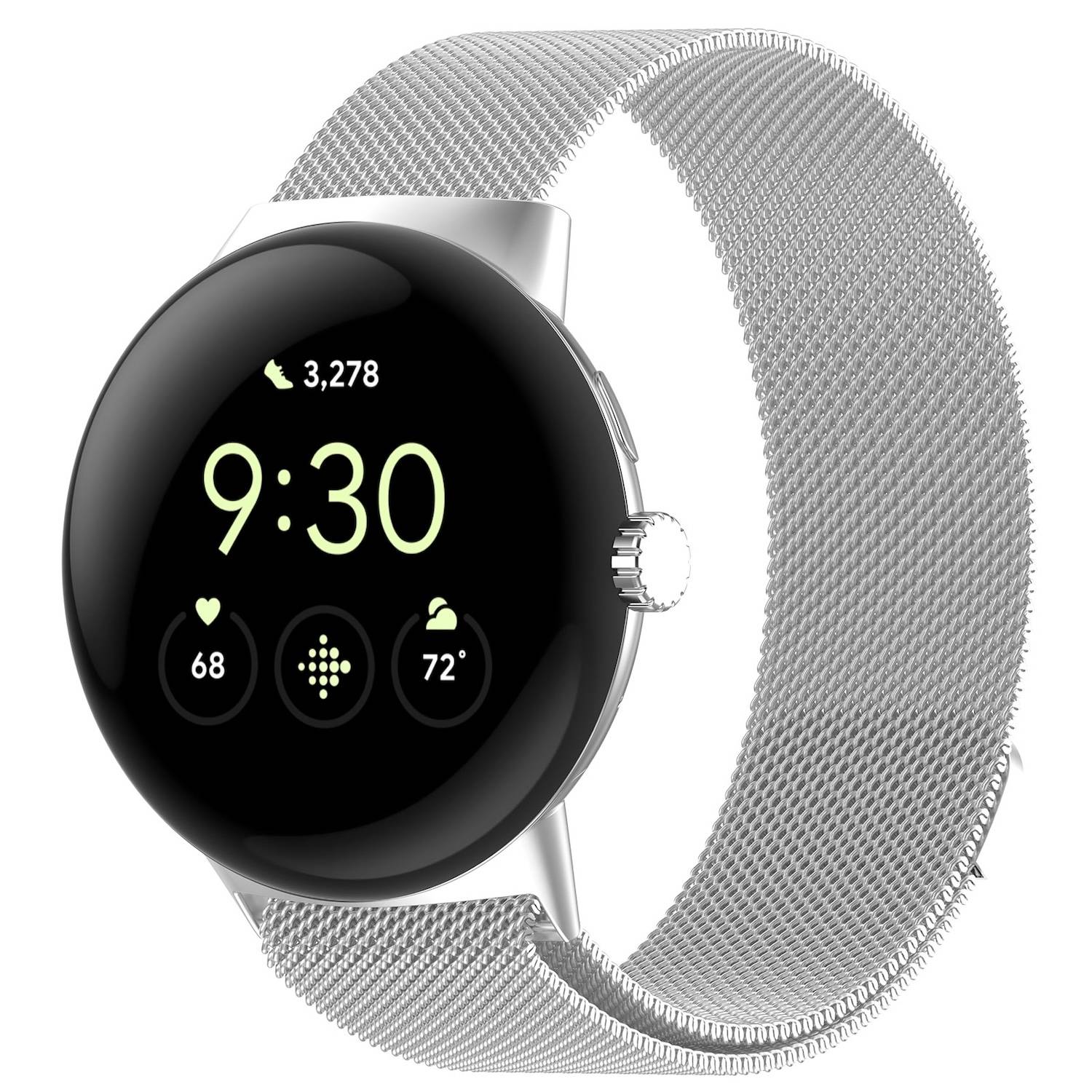 Für Google Pixel Watch 3 45mm Metall Mesh Magnetverschluss Band Silber