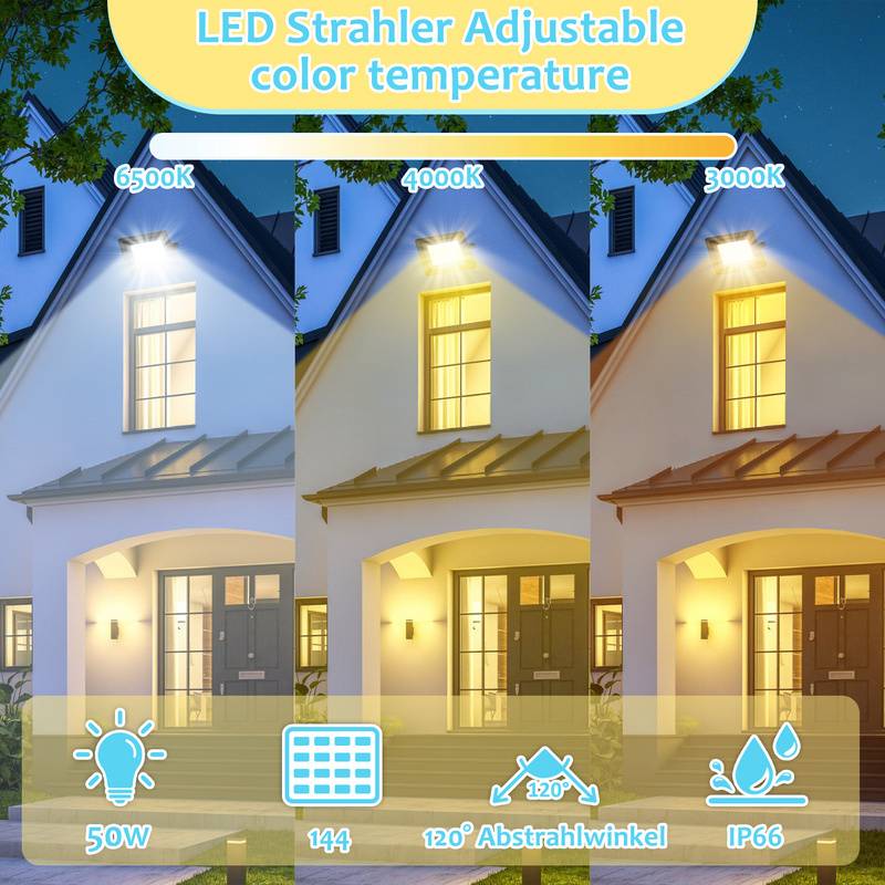 LED Baustrahler 2X 50W 3000/4000/6511K FLED Fluter Floodlight Außen Strahler Scheinwerfer