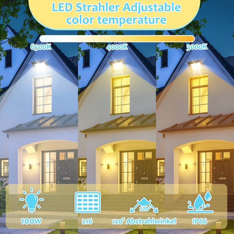 LED Fluter LED Baustrahler 1X 100W 3 Farbe 3000/4000/6500K Floodlight mit IP66 Wasserdicht