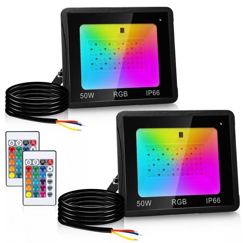 RGB LED Strahler 50W RGB fluter RGB LED Außenstrahler Außenstrahler mit Fernbedienung IP66 Wasserdicht für Garten 2 Stück