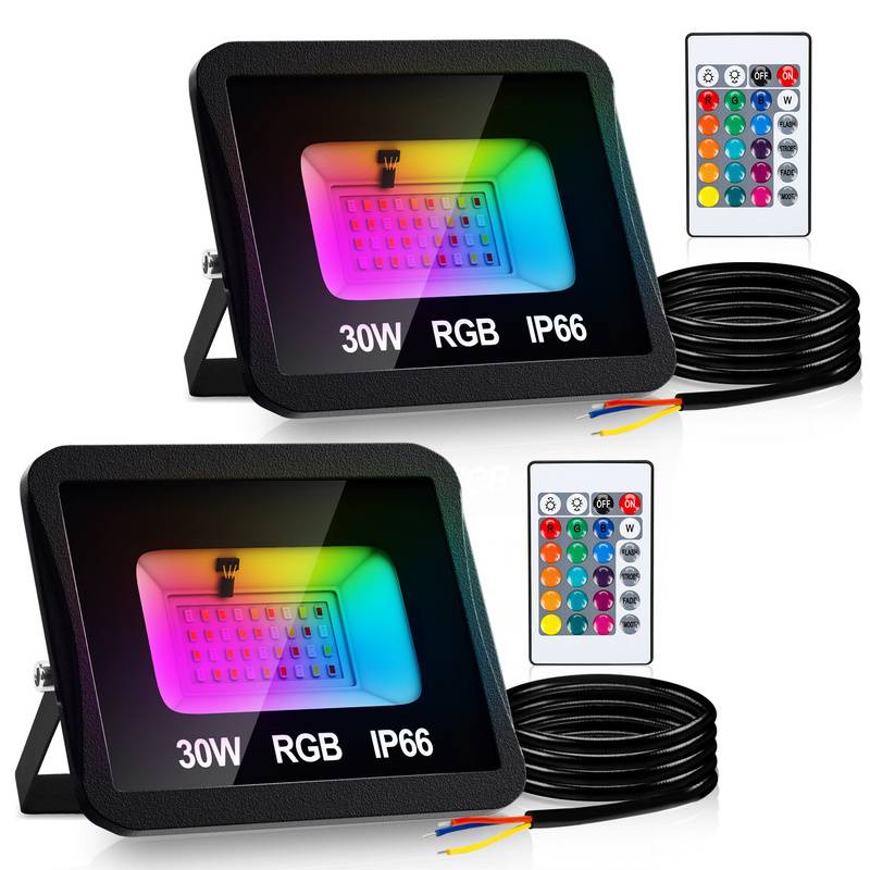 30W RGB fluter mit Fernbedienung RGB LED Strahler RGB LED Außenstrahler IP66 Wasserdicht 2 Stück