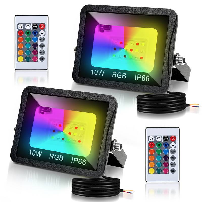 10W LED-Strahler RGB Außenstrahler mit Fernbedienung RGB LED Strahler LED Scheinwerfer RGB 2 Stück