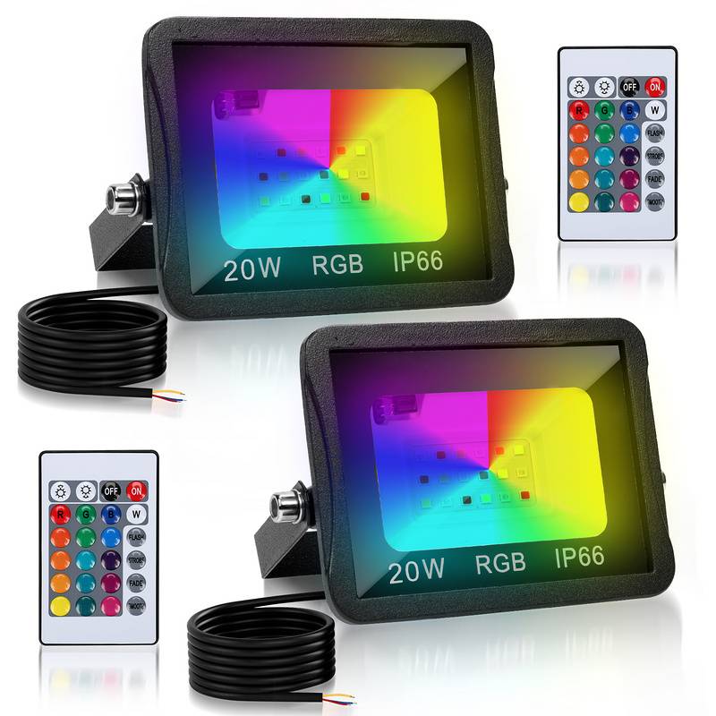 20W LED-Strahler RGB Außenstrahler mit Fernbedienung RGB LED Strahler LED Scheinwerfer RGB 2 Stück