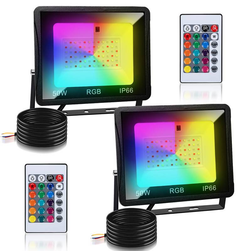 50W LED-Strahler RGB Außenstrahler mit Fernbedienung RGB LED Strahler LED Scheinwerfer RGB 2 Stück