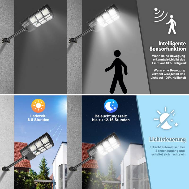 2X 300W Straßenlaterne Wandleuchte Solar mit Bewegungsmelder Straßenlampe LED