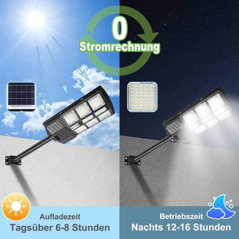 300W Straßenlaterne Lichtmast Solar LED Straßenlampe mit Bewegungsmelder