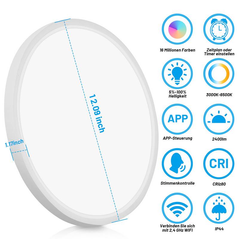 24W Smart LED Deckenleuchte für Kinderzimmer, Wohnzimmer - Alexa Lampe, dimmbar, RGB