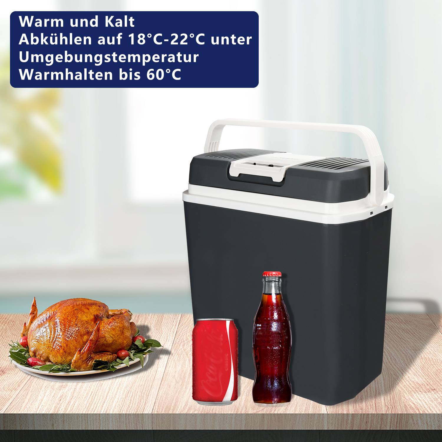 Kühlbox Elektrisch 24L Mini-Kühlschrank 230 V und 12 V für KFZ Auto Camping kühlt & wärmt mit ECO-Modus Kühltasche, Isoliertasche, Elektrische K