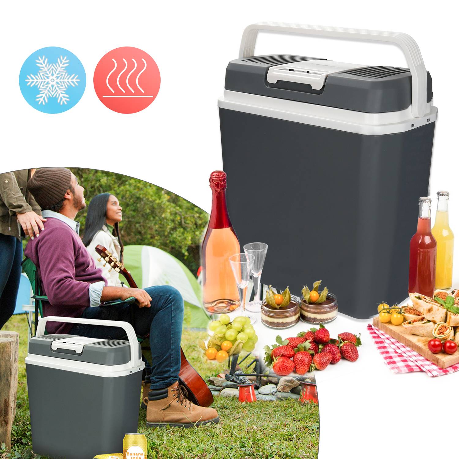 Kühlbox Elektrisch Mini-Kühlschrank 12/230V Auto Camping Elektrische Kühlboxen kühlt wärmt ECO-Modus Kühltasche Isoliertasche 32L