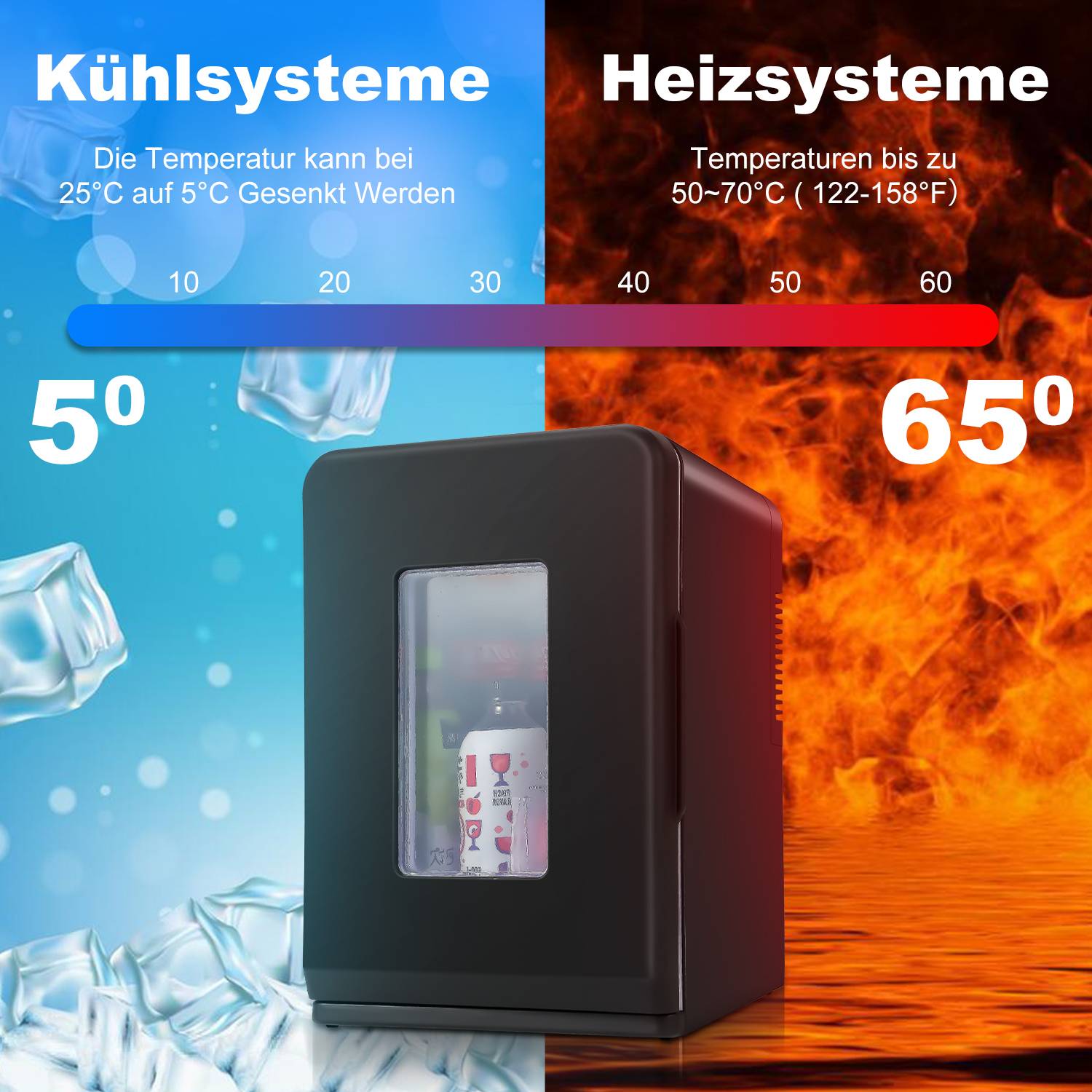 Mini Kühlschrank 15L Kühlbox 2in1 Kühl und Heizfunktion Tragbarer AC DC 230V/12V Warmhaltebox Mini-Thermobox Auto Büros Camping Garten