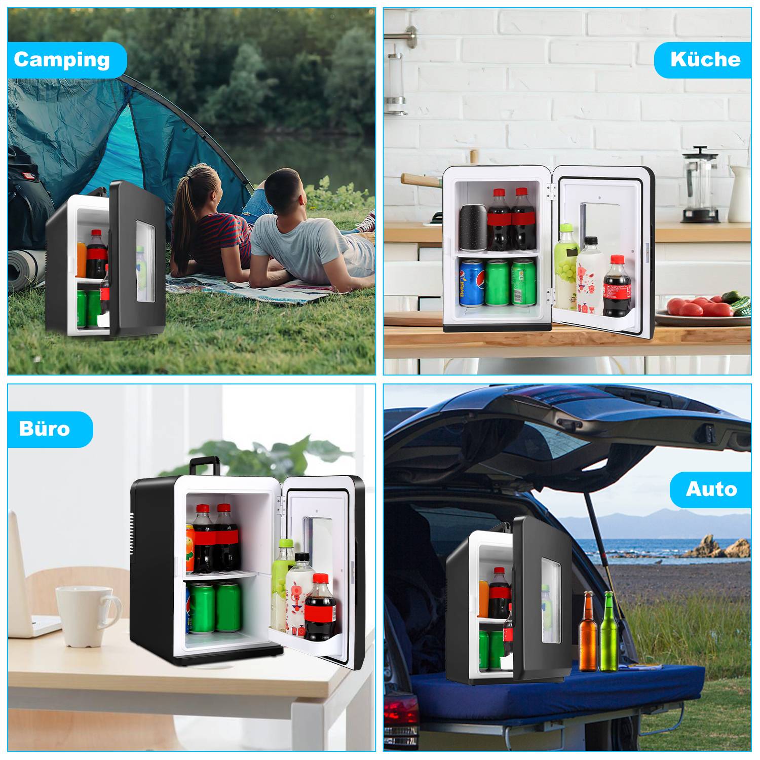 Mini Kühlschrank 15L Kühlbox 2in1 Kühl und Heizfunktion Tragbarer AC DC 230V/12V Warmhaltebox Mini-Thermobox Auto Büros Camping Garten