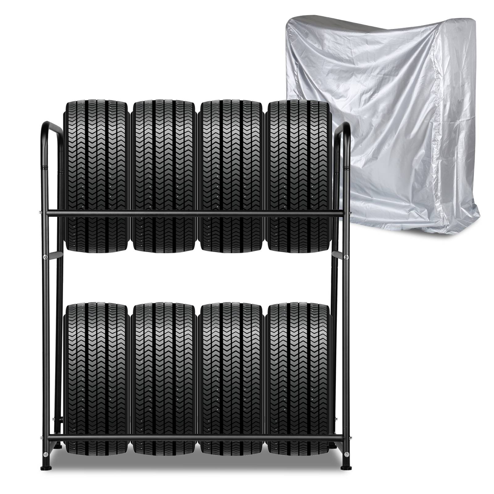 Reifenregal ,bis zu 8 Reifen,107x46x117cm ,180kg Fachlast, ,Schwarz,mit Reifenschutzhuelle