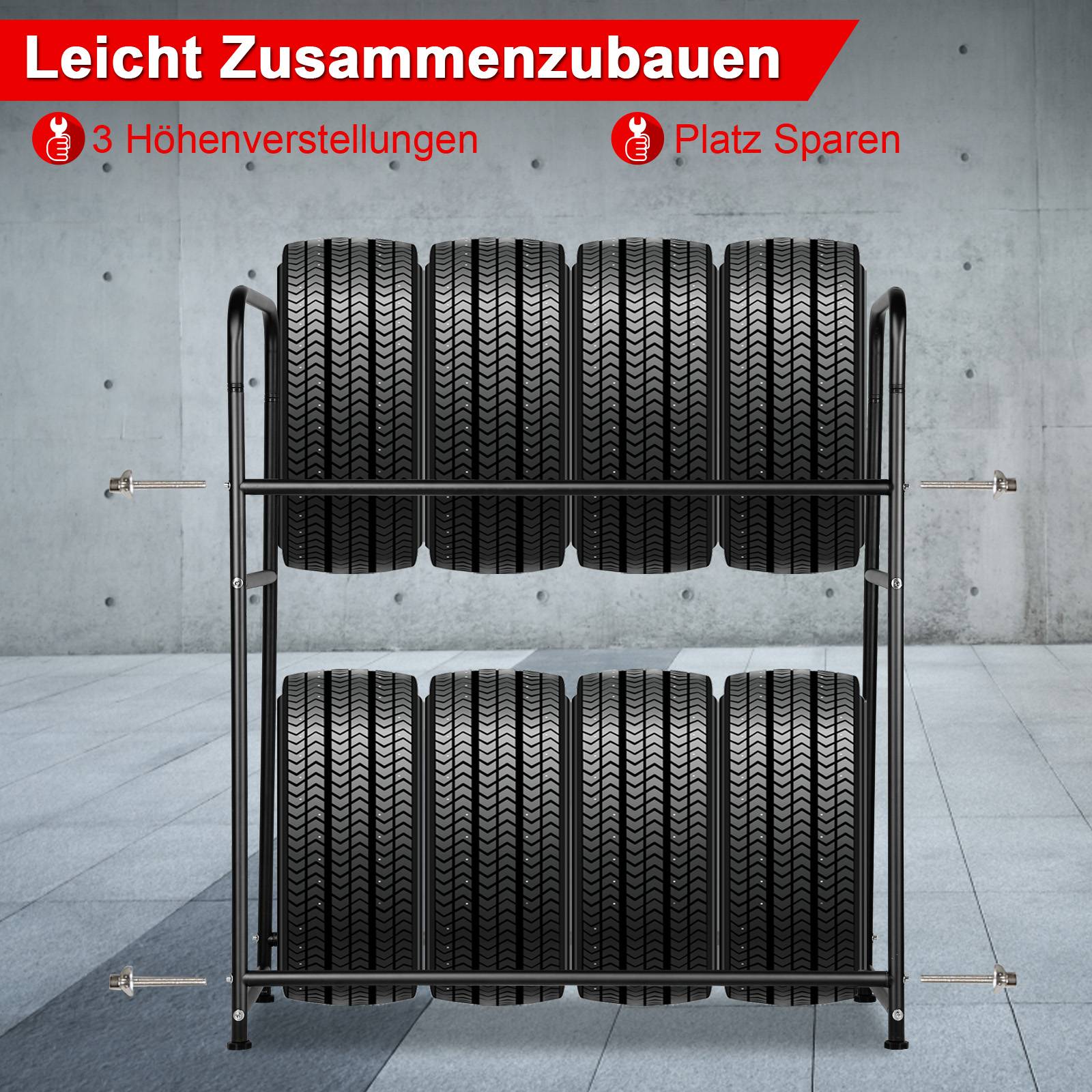 Reifenregal ,bis zu 8 Reifen,107x46x117cm ,180kg Fachlast, ,Schwarz,mit Reifenschutzhuelle