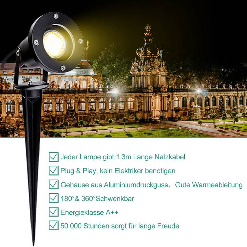2X LED Gartenstrahler mit Erdspieß Gartenleuchte Gartenbeleuchtung Wasserdicht IP65 4W Warmweiß