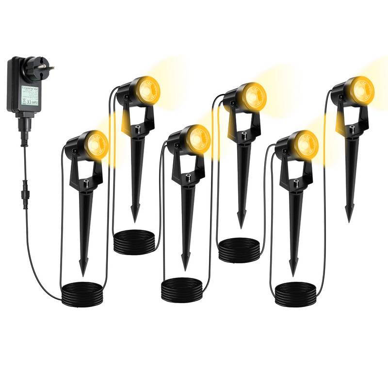 6tlg. LED Gartenstrahler mit Erdspieß, Außenstrahler Gartenbeleuchtung mit Stecker Wasserdicht IP65 Warmweiß