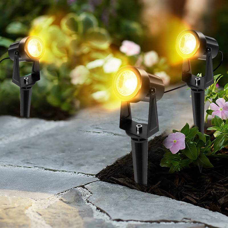 6tlg. LED Gartenstrahler mit Erdspieß, Außenstrahler Gartenbeleuchtung mit Stecker Wasserdicht IP65 Warmweiß