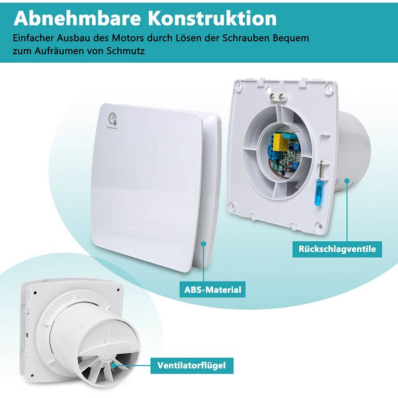 Badlüfter Feuchtesensor Timer Ventilator Mit Rückflussleitblech Wandlüfter 100mm