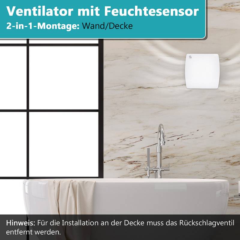 Badlüfter Feuchtesensor Timer Ventilator Mit Rückflussleitblech Wandlüfter 100mm