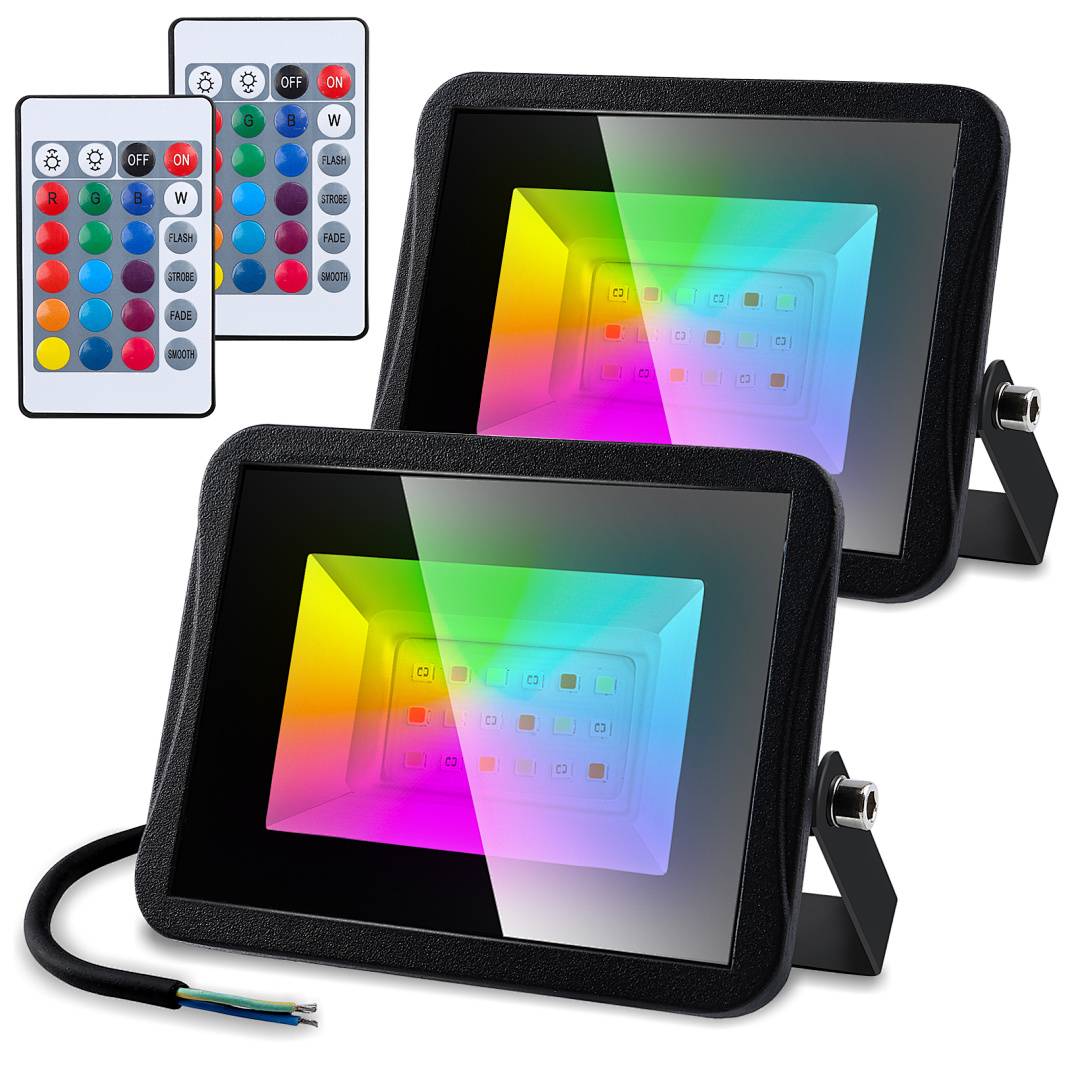 2X20W RGB LED Strahler mit Fernbedienung RGB Strahler Außenstrahler Flutlichtstrahler
