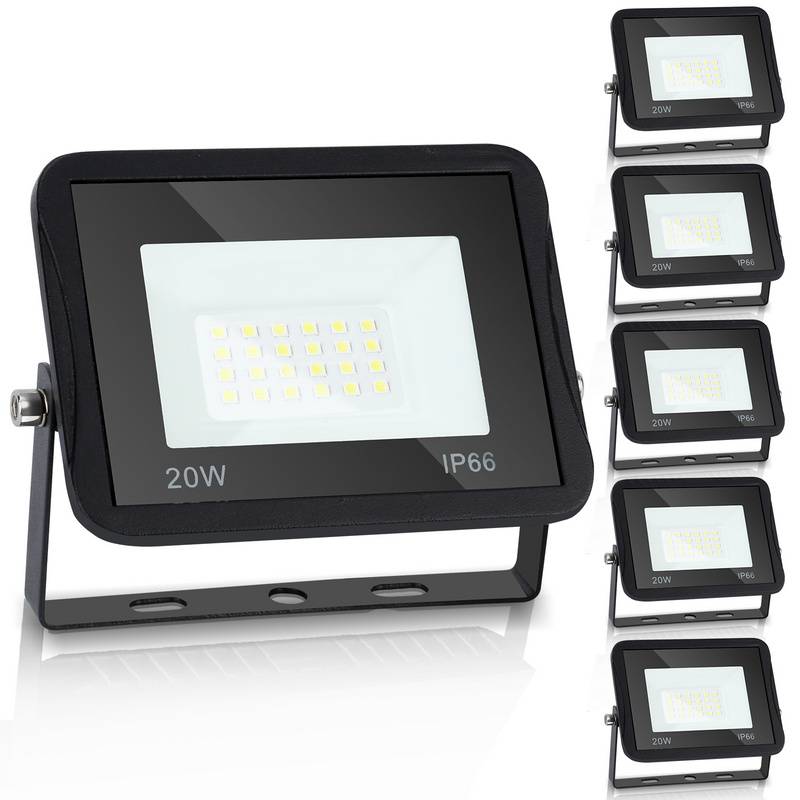 5x 20W LED Fluter LED Strahler Wasserdicht Flutlicht Außenstrahler Outdoor-Sicherheitsleuchte für Garten Garage Kaltweiß
