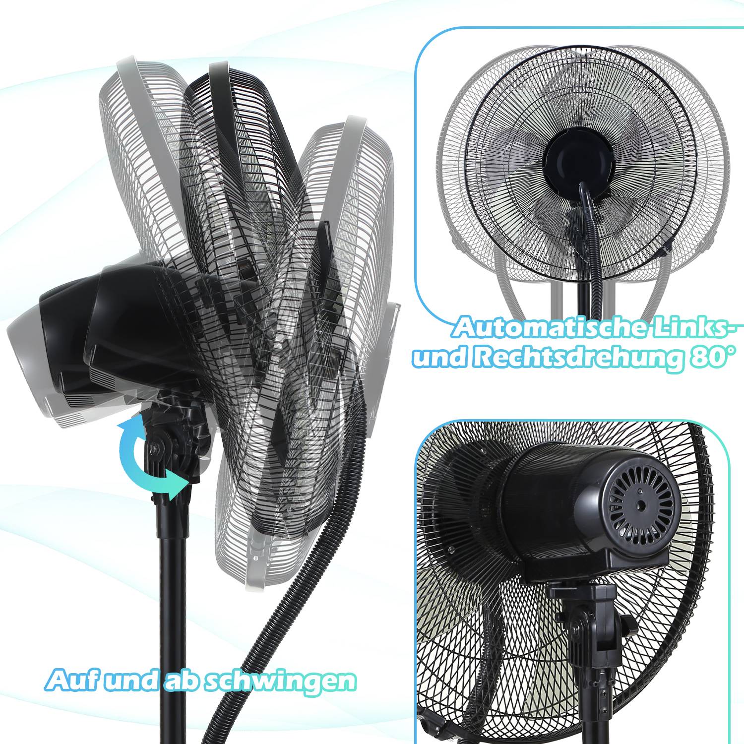 Ventilator 75W Standventilator 3 Geschwindigkeitsstufen Bodenventilator 7.5h Timer Windmaschine