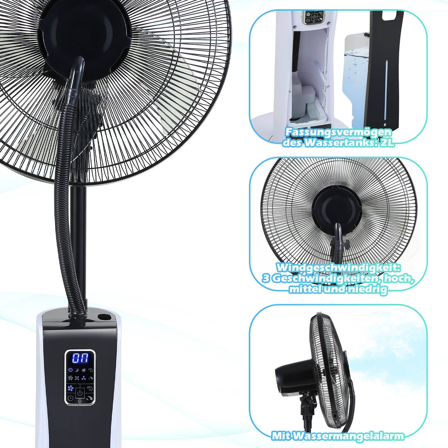 Ventilator 75W Standventilator 3 Geschwindigkeitsstufen Bodenventilator 7.5h Timer Windmaschine