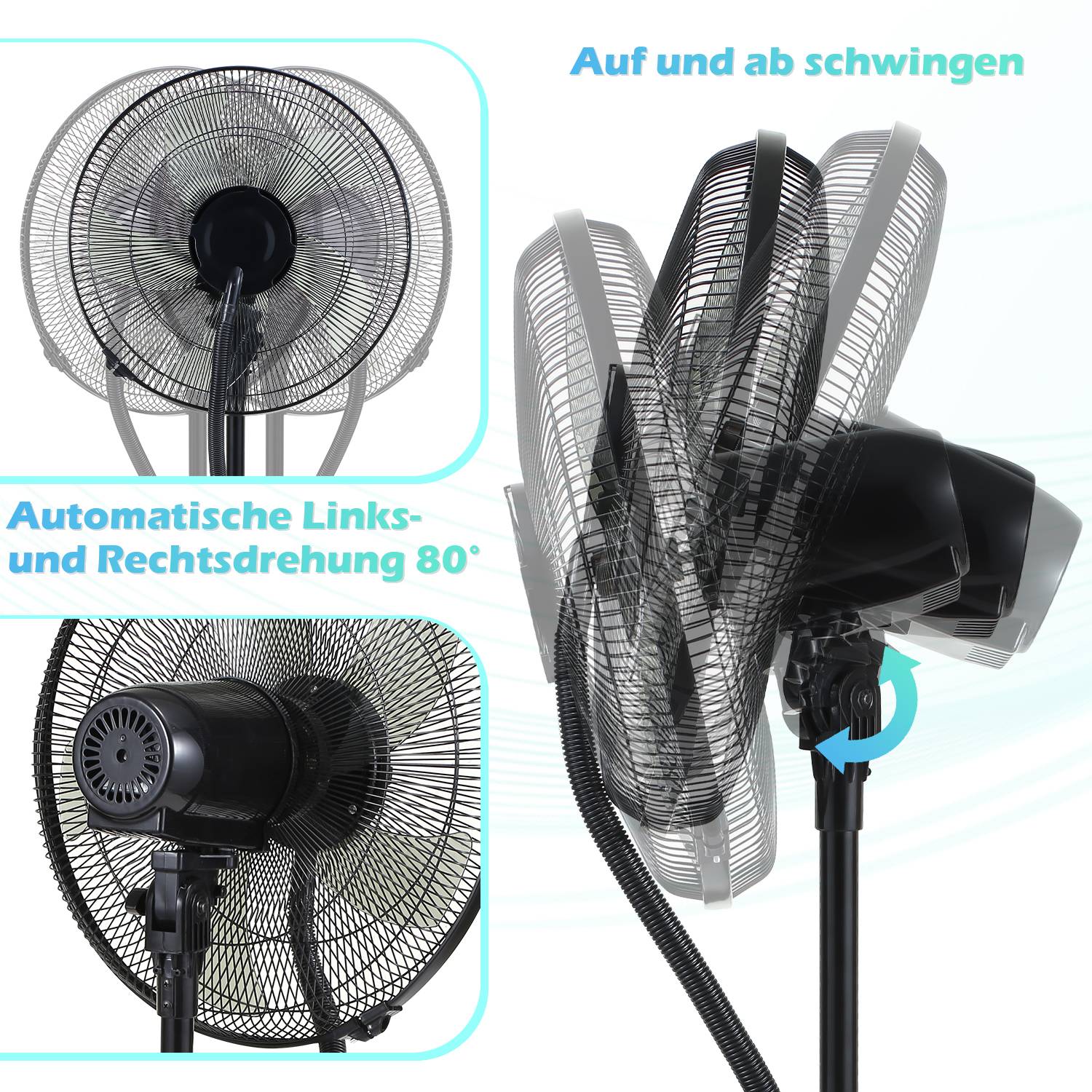 Ventilator 75W Standventilator 3 Geschwindigkeitsstufen Bodenventilator Windmaschine 7.5h Timer mit Fernbedienung