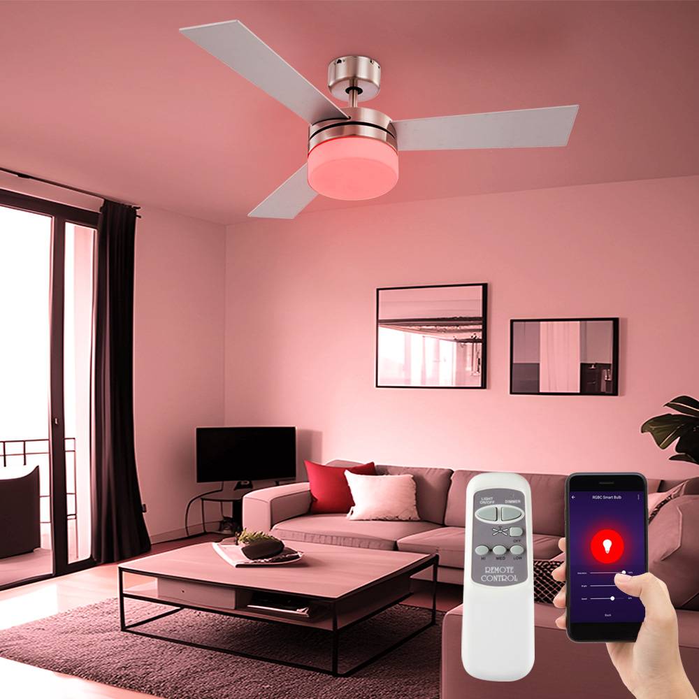 Decken Ventilator Raum-Kühler Lampe Lüfter App Google FERNBEDIENUNG im Set inkl. RGB LED Leuchtmittel